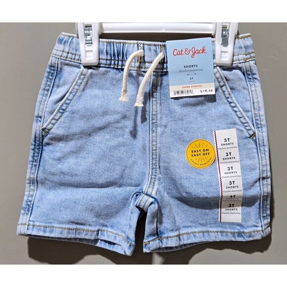 Cat & Jack Boys' 3T Elastic Waist & Drawstring Above Knee 2 Pack Denim Shorts - Picture 2 of 8